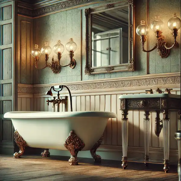 5. A classic bathroom with vintage fixtures, featuring a clawfoot tub and old-style faucets - Bathroom Design Trends