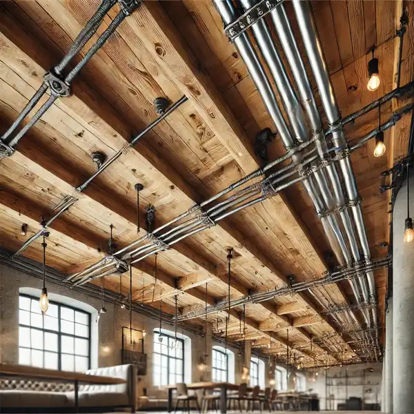 8.Exposed Ceiling Beams with Metal Piping