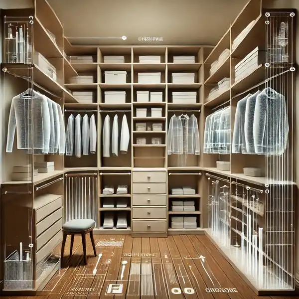 A future proof walk in closet design featuring adjustable shelving and interchangeable units