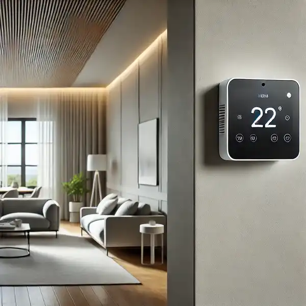 Smart Thermostat on a Wall in a Minimalist Home