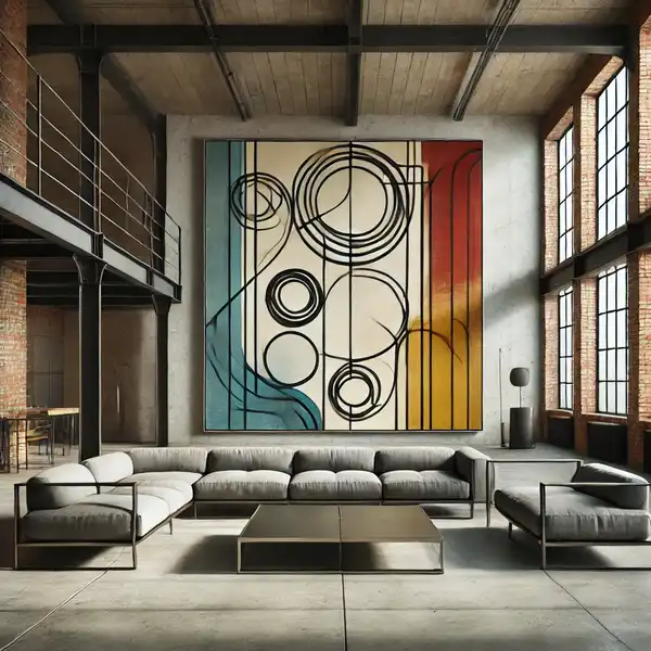 10.Large Artwork in Industrial Style Living Room